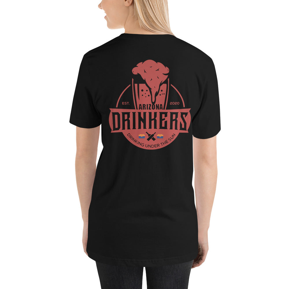 Short-sleeve unisex t-shirt with Arizona Drinkers Logo on Back