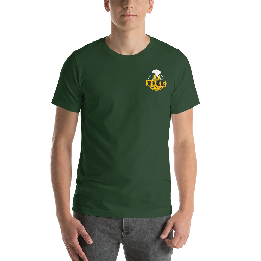 Short-Sleeve Unisex T-Shirt with Arizona Drinkers logo on left chest and Drinkers Text Back