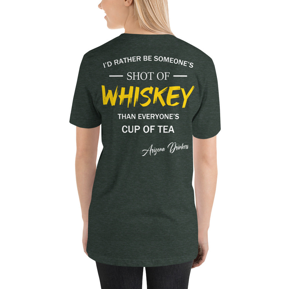 Unisex t-shirt with Arizona Drinkers Logo on Front and Drinkers Text on Back