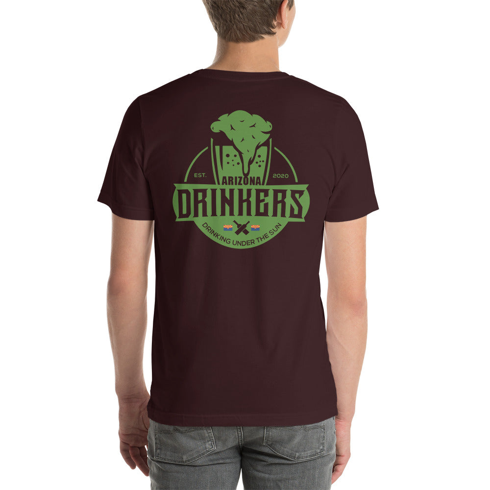 Short-Sleeve Unisex T-Shirt with Dark Green Arizona Drinkers Logo On Back