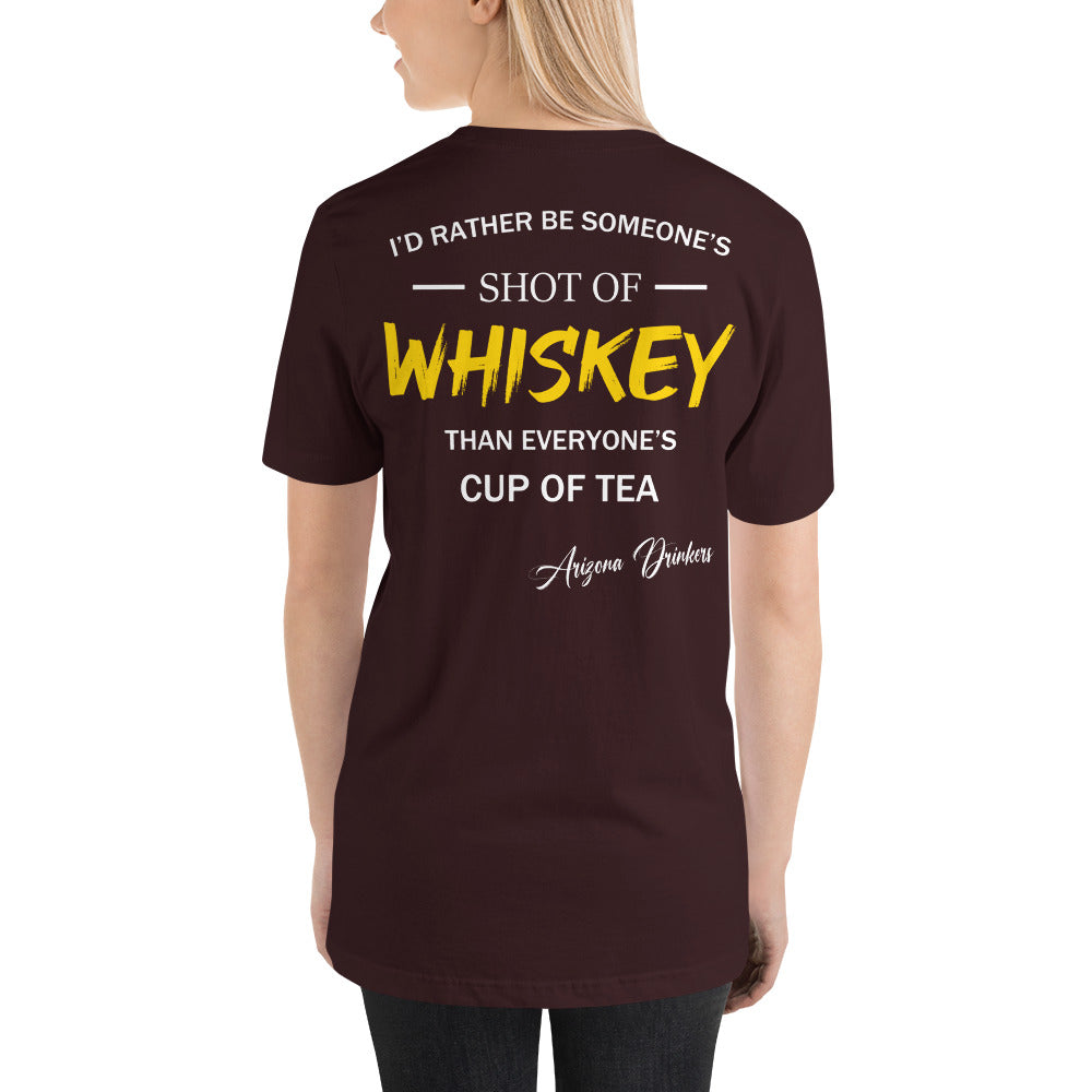 Unisex t-shirt with Arizona Drinkers Logo on Front and Drinkers Text on Back