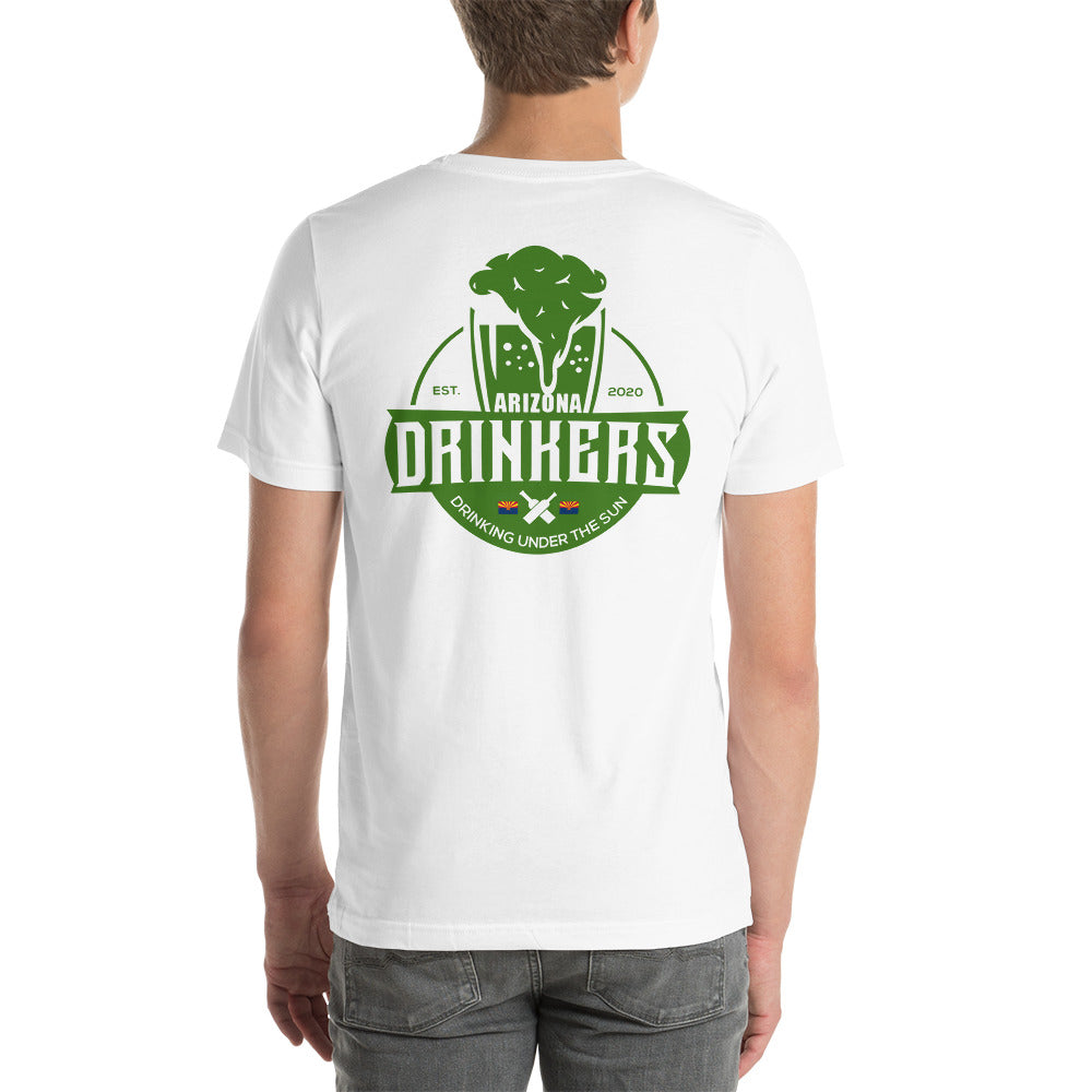 Short-Sleeve Unisex T-Shirt with Dark Green Arizona Drinkers Logo On Back