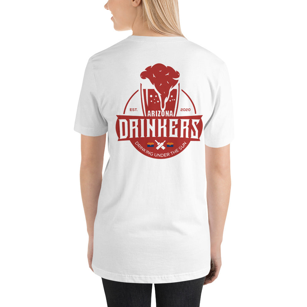 Short-sleeve unisex t-shirt with Arizona Drinkers Logo on Back